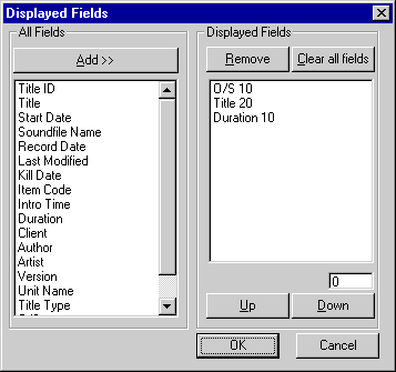 Displayed Fields Window
