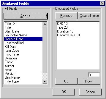 Displayed Fields Window Showing added 'record date' field